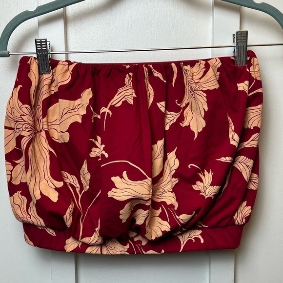 Express size XS Red Tan Hawaii Floral y2k Strapless Tube Top Cropped Elastic - Picture 2 of 7